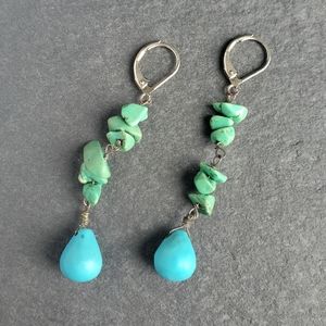Blue Green Turquoise gemstone Earrings